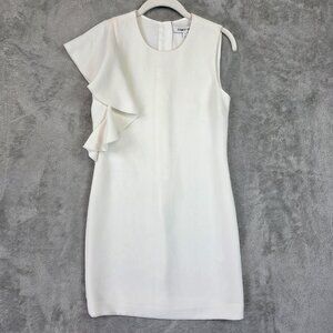 Elizabeth And James Dress Womens 2 White Ruffle Sleeve Sheath Mini Cocktail